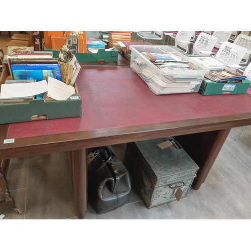 384 - Large leather bound topped desk