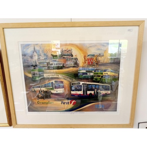 261A - Framed Eric Auld print signed 100 years of public transport in Aberdeen