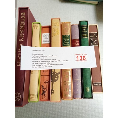 136 - Folio Society, 8 books .. Betjamin`s Britian , My life and Hard Times - James Thurber and My life an... 