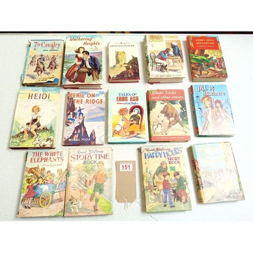 151 - 14x vintage children's books with original dust covers, see photos incl. Enid Blyton, Emily Bronte a... 