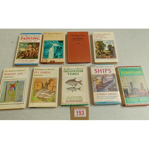 153 - A selection of 9x vintage Observer books, 8 with dustcovers