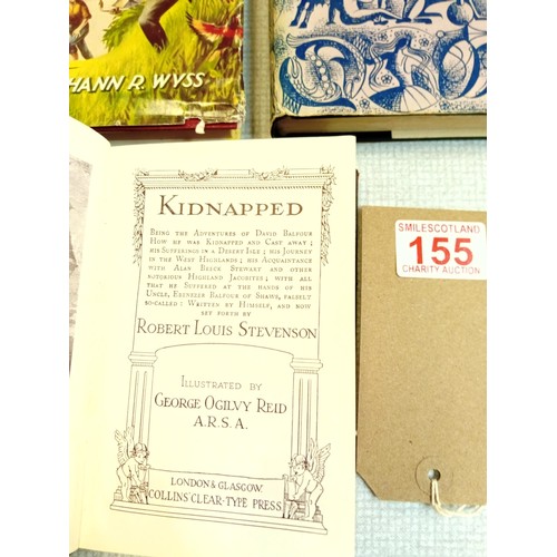 155 - 5x vintage books incl. Swiss Family Robinson; Four Guineas; Rommel; Cricket on the Hearth; Kidnapped... 