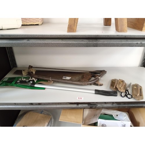 131 - Selection of Bow saws,loppers, handles etc