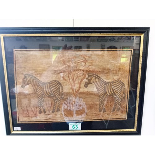 63 - Vintage African straw made picture of zebras