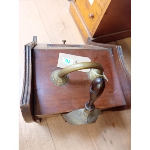 70 - Victorian wooden coal scuttle with inner and a shovel