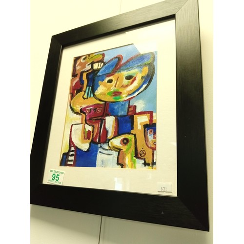 95 - Unsigned modern art , well framed bright little picture.