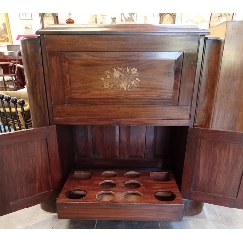 366 - Inlaid home bar with drink cabinet and glass holders