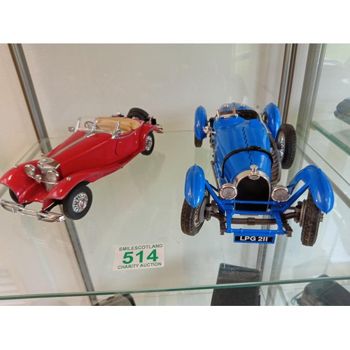 514 - Model Cars Bugatti type 59 1934 and Mercedes Benz 1935 500K Special Roadster