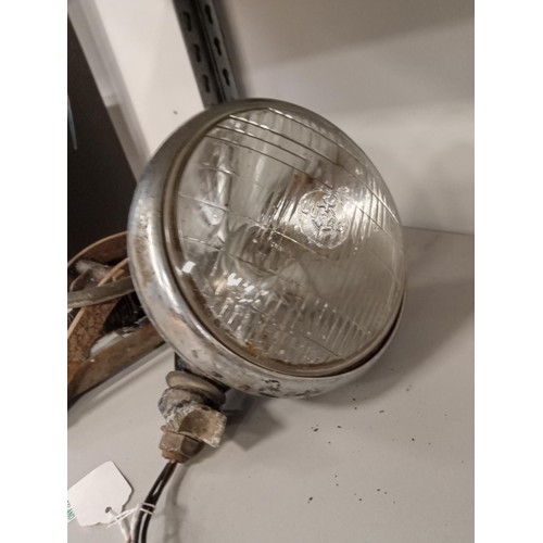 541 - Vintage car headlamp by Lucas and Duplex foot pump