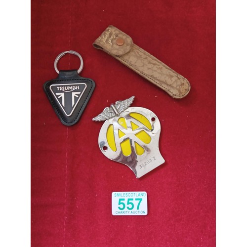 557 - Vintage AA car badge with the letter Z tyre gauge and Triumph key ring