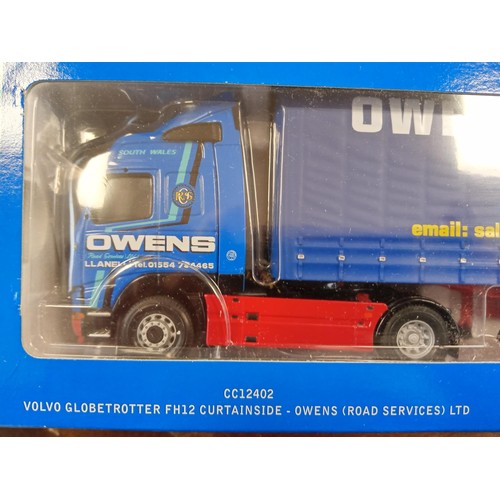 567 - Corgi Limited Edition CC12402 Volvo Globetrotter FH12 Curtainside - Owens (Road Services) Ltd scale ... 