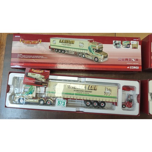 573 - Corgi Limited Edition Hauliers of Renown CC12823 Scania T Topline Curtainside with Moffett Mounty A ... 