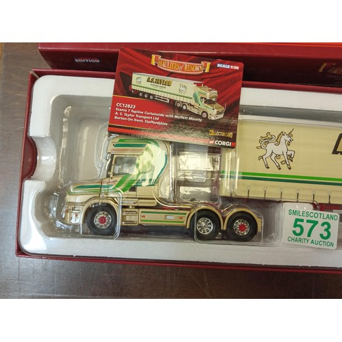 573 - Corgi Limited Edition Hauliers of Renown CC12823 Scania T Topline Curtainside with Moffett Mounty A ... 