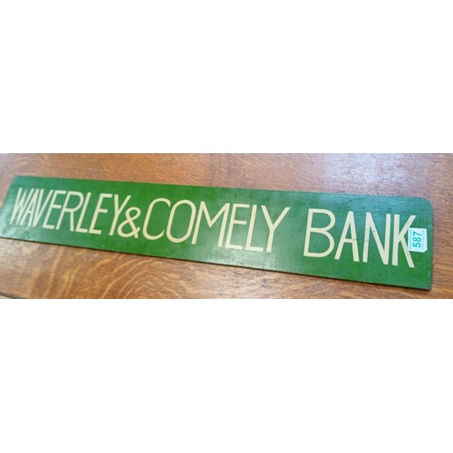 587 - Waverley and Comely bank original hand painted tram station sign