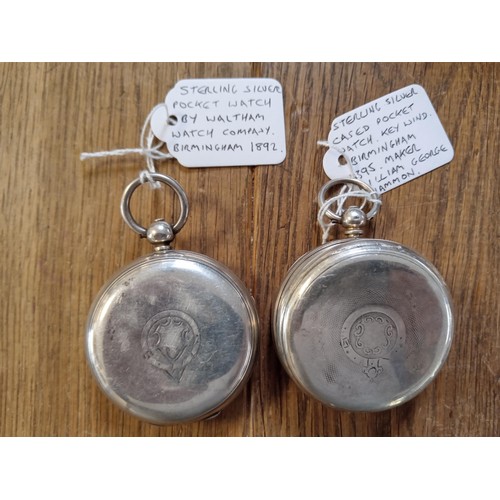 89 - 2 x vintage pocket watches both sterling silver.  Waltham Watch Company Birmingham 1892 & key wind B... 