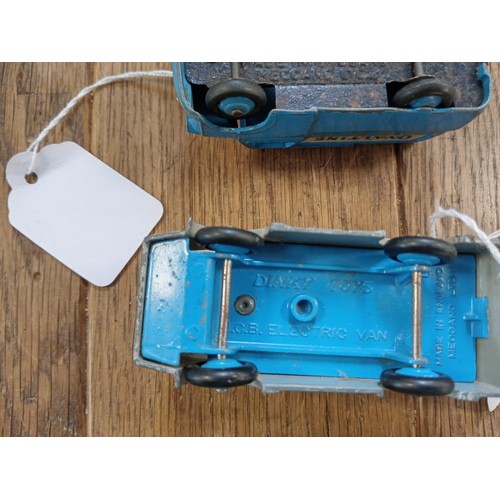 93 - 3 x vintage Corgi & Dinky toys, Ford Thames caravan, NCB Electric van & Bedford Ovaltine van