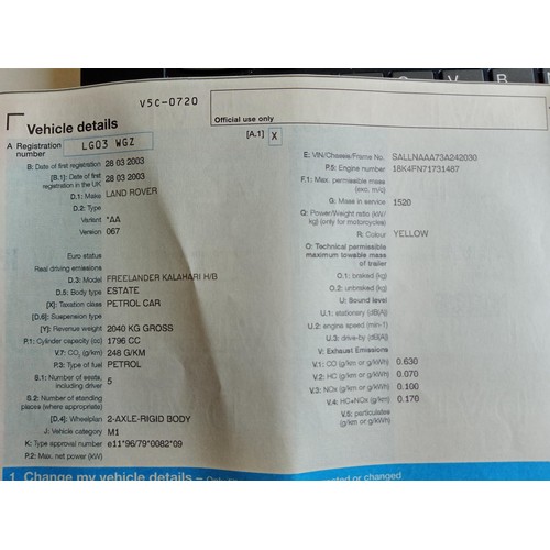 420 - Land Rover Freelander Kalahari manual motorcar limited edition yellow, 03 plate.
10% premium on this... 