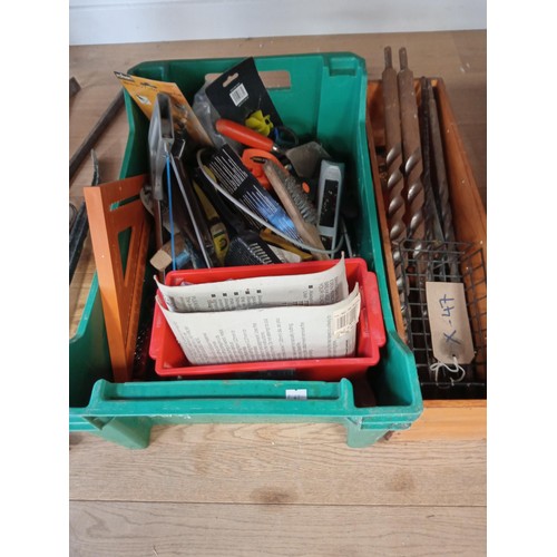 57 - Selection of hand tools and large drill pieces