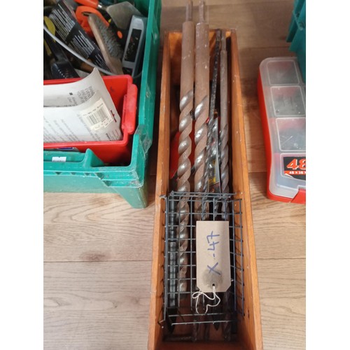 57 - Selection of hand tools and large drill pieces