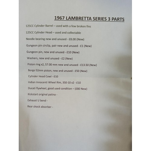 236 - 1967 Lambretta series 3 spare parts see photo for list