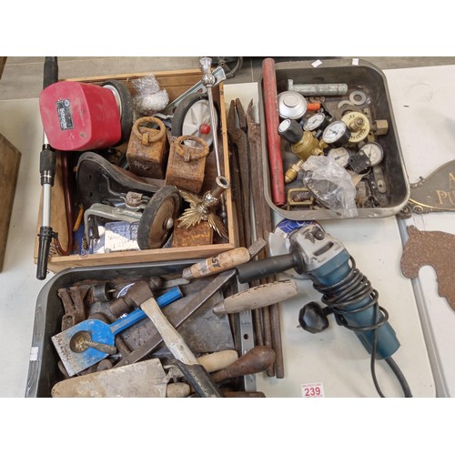 239 - Selection of vintage odds and a Bosch grinder