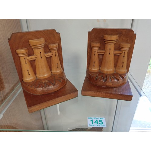 145 - Pair of castle wooden bookends