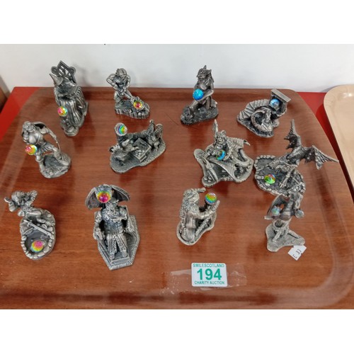 194 - Tray lot of pewter and crystal mythical figurines. Mainly 'The Magic of the Crystal' see photos for ... 