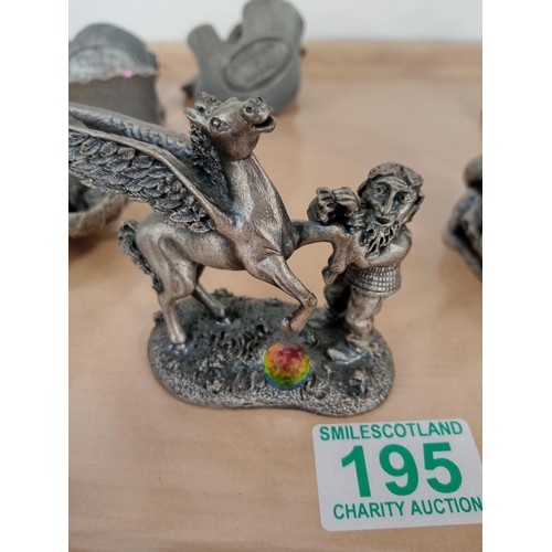 195 - Tray lot of pewter and crystal mythical figurines. Some 'The Magic of the Crystal' and dragons, see ... 