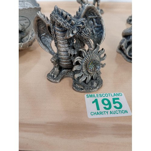 195 - Tray lot of pewter and crystal mythical figurines. Some 'The Magic of the Crystal' and dragons, see ... 