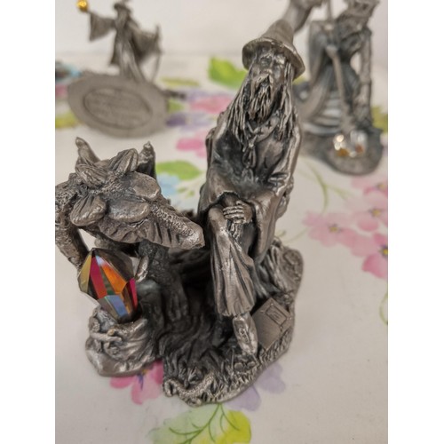 196 - Tray lot of pewter and crystal mythical figurines. Some 'The Magic of the Crystal' and 'The Power of... 