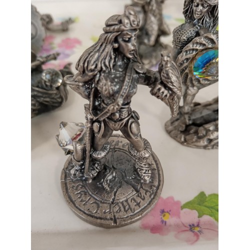 196 - Tray lot of pewter and crystal mythical figurines. Some 'The Magic of the Crystal' and 'The Power of... 