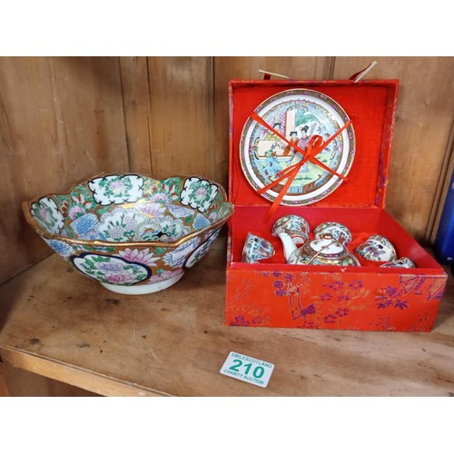 210 - Oriental bowl and tea set.