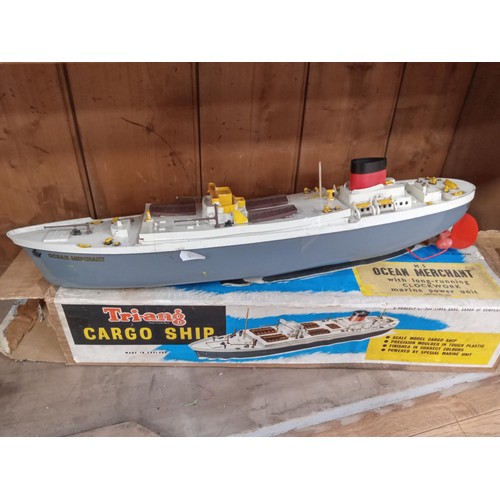 229 - Triang - Pond yacht and cargo ship - in original box.  MS Ocean Merchant clockwork.