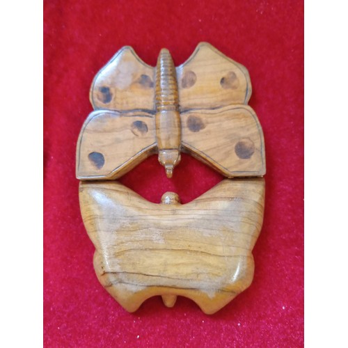 233 - Vintage wooden Butterfly stamp box holder.