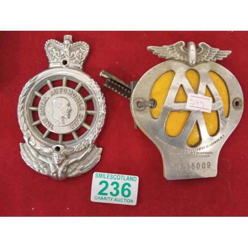 236 - Car badges - The Royal Automobile Club and the AA.