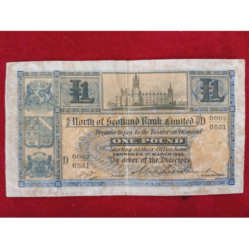 239 - North of Scotland Bank One Pound Note. - All proceeds to charity.