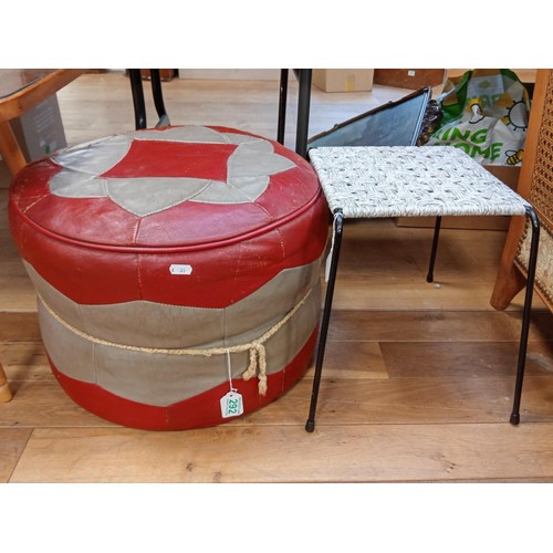 292 - Leather pouffe and metal framed stool