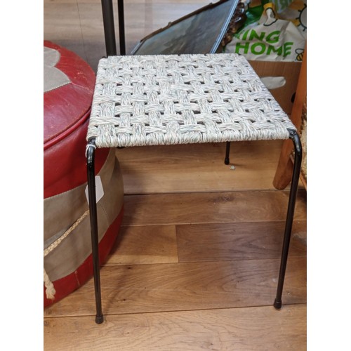 292 - Leather pouffe and metal framed stool