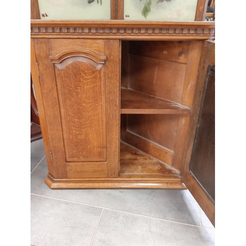 300 - 19th Century Oak Corner Cabinet plus Bi-Fold early 20th Century Oak Fire screen with oil painting on... 