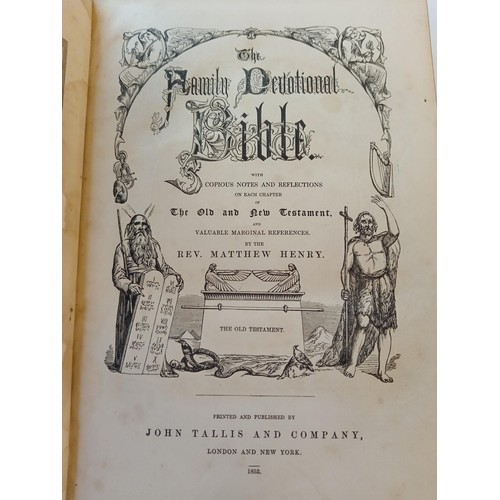 61 - 'The Family Devotional Bible' by Rev Matthew Henry (published by John Tallis, 1852). Multiple steel ... 