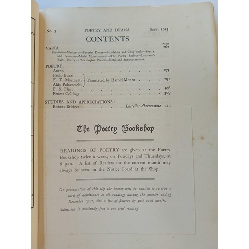 59 - 'Poetry & Drama' Volume 1 number 1 of 3.  Rare copies in original wrapper (number 3 has front cover ... 
