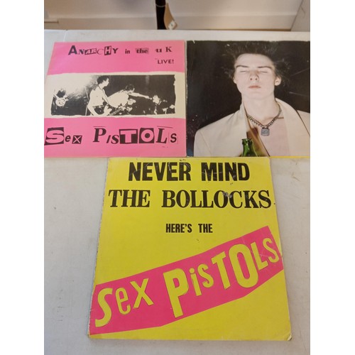 71 - 3 x Sex Pistols LP's Anarchy in the UK Live, Sid Vicious Sid Sings & Never Mind The Bollocks See pho... 