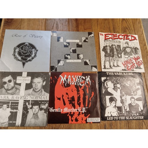 90 - 6 x Punk 45 RPM records, to include The Blood, Mayhem, Rose of Victory, Resistance 77, The Varukers ... 