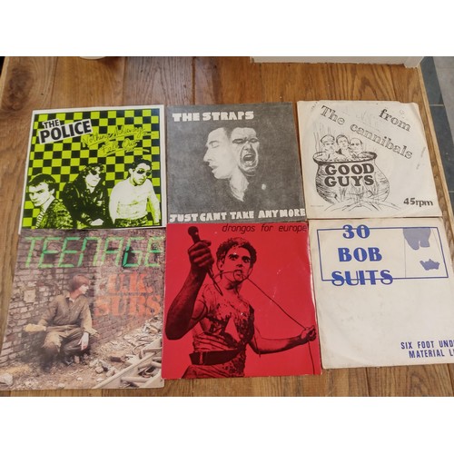 102 - 6 x Punk 45 RPM records, to include The Police,UK Subs (pink Vinyl) , Drongos For Europe, The Straps... 