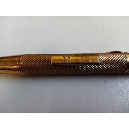 104 - Bakers Pointer pen made in England 9 carat .375 gold pen hallmarked E.B 9.375, Anchor sign W inscrib... 