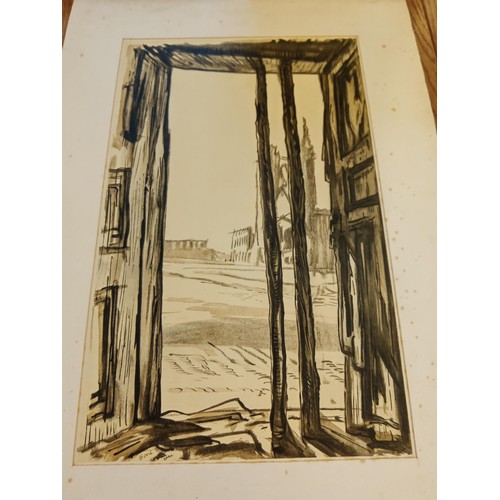 111 - Artwork by Sir Muirhead Bone called Ruins of Ypres (2) signed (un sure if original or print)