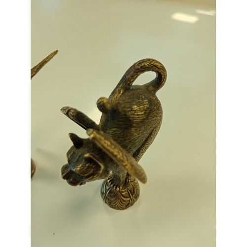 135 - Cast Brass Cat Gargoyle pipe tamper or vintage wax stamp plus cast brass Parrot pipe tamper or vinta... 