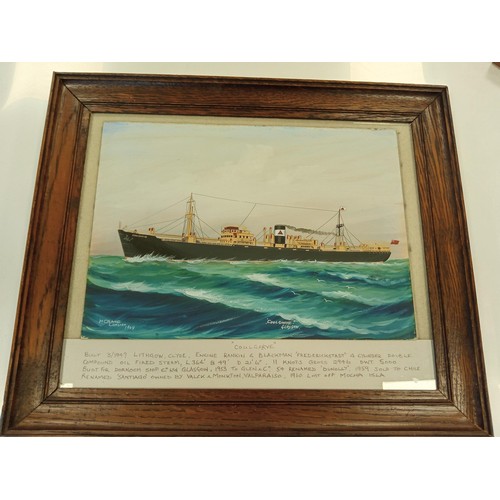 136 - Original framed watercolour of Coulgarve - Glasgow - Clyde Steamship.  H Crane - London - 1949.  Wit... 