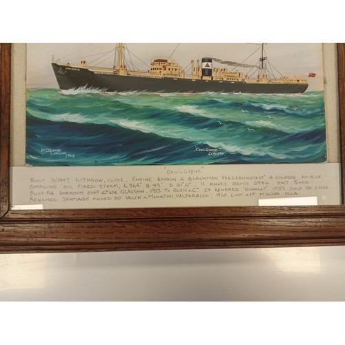 136 - Original framed watercolour of Coulgarve - Glasgow - Clyde Steamship.  H Crane - London - 1949.  Wit... 