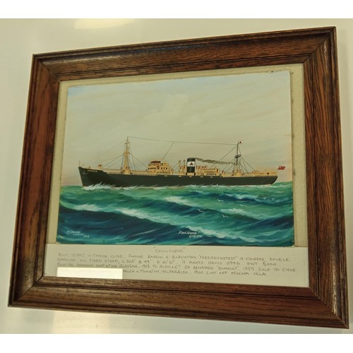 136 - Original framed watercolour of Coulgarve - Glasgow - Clyde Steamship.  H Crane - London - 1949.  Wit... 